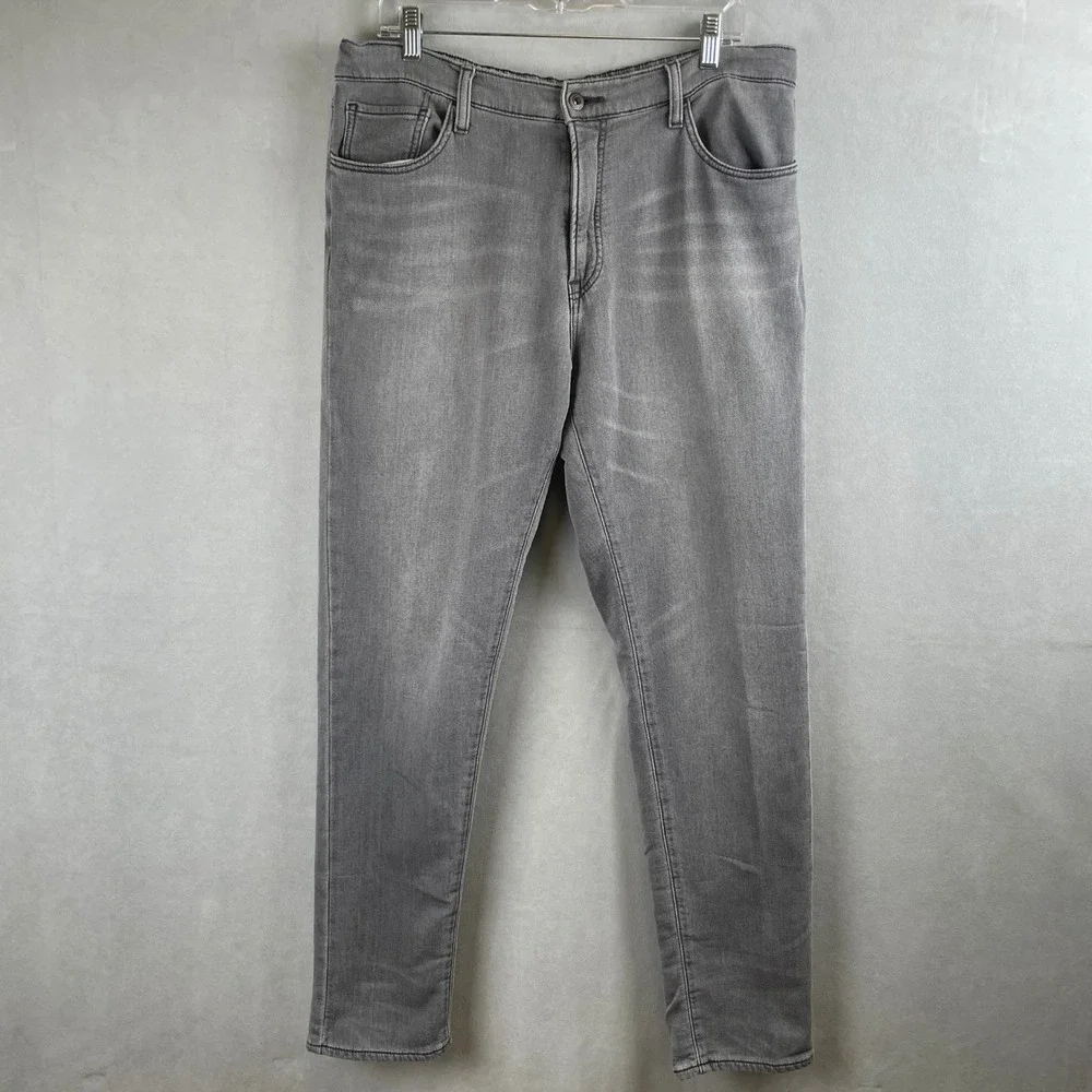 Uniqlo Slim Tapered Jeans Men XL Gray Low Rise Drawstring Everyday Stretch Denim